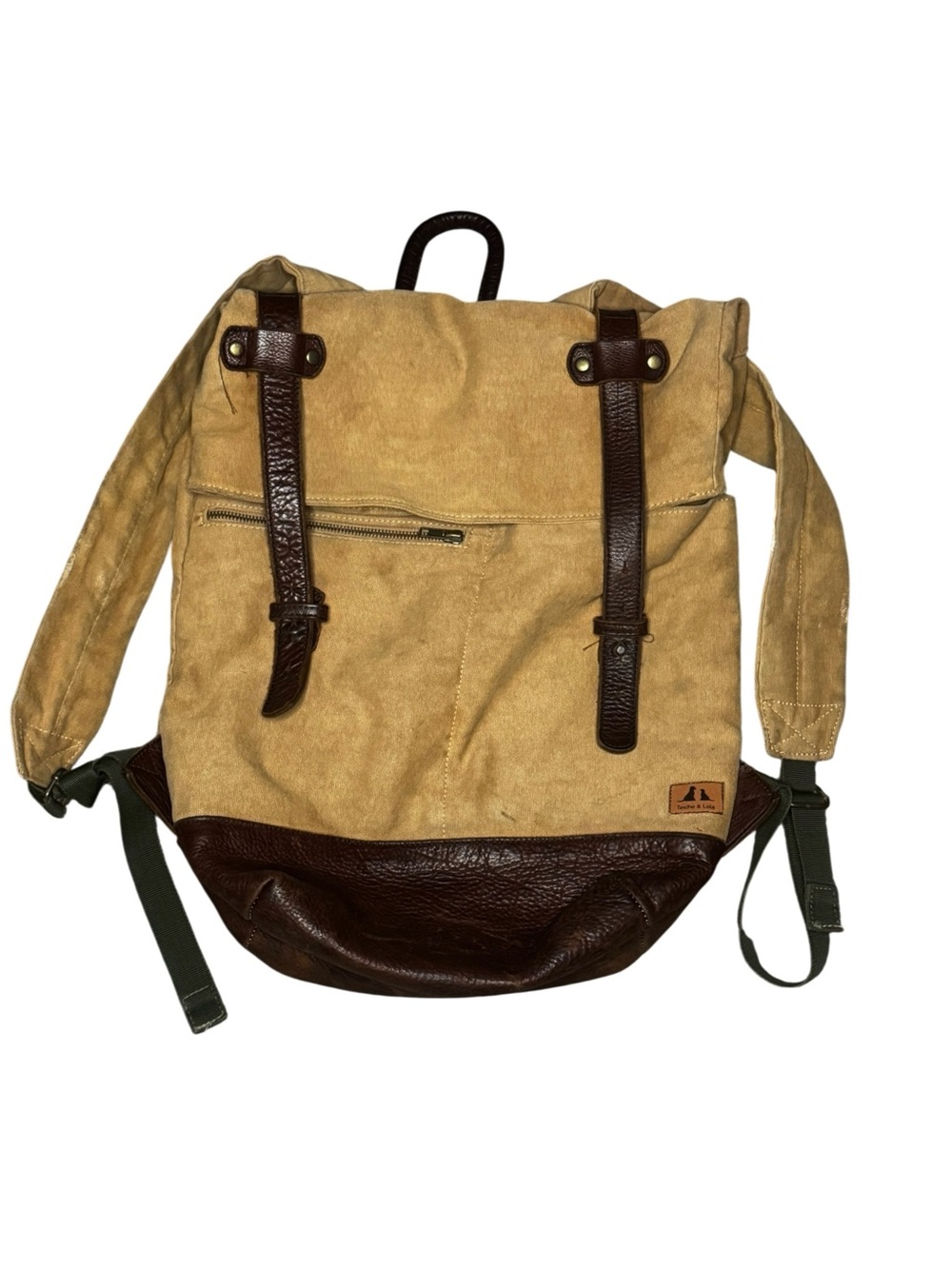 Tichno & Lola Canvas & Leather Tan Brown Roll-Top Backpack